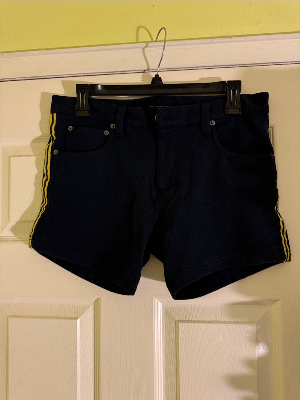 Men's Andrew Christian 3” Navy Shorts with Yellow Side Stripe size 30